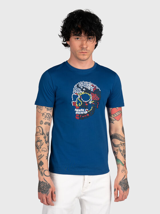 Μπλε βαμβακερό μπλουζάκι με εκτύπωση - 1