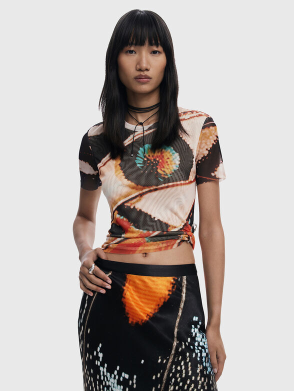 T-shirt with print and oval neckline - 0