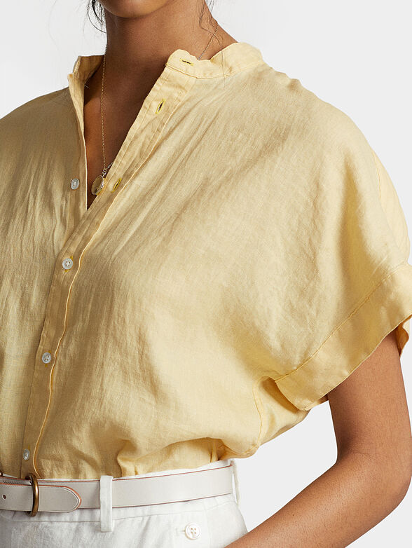 Yellow linen shirt with short sleeves - 3