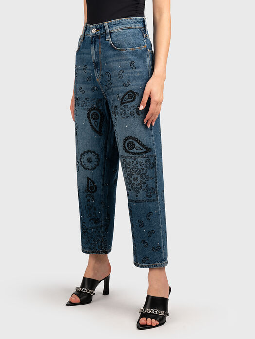 Jeans with paisley print and rhinestones