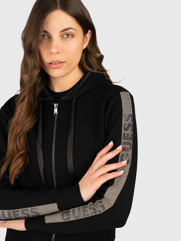 Sweatshirt with hood and logo rhinestones - 4