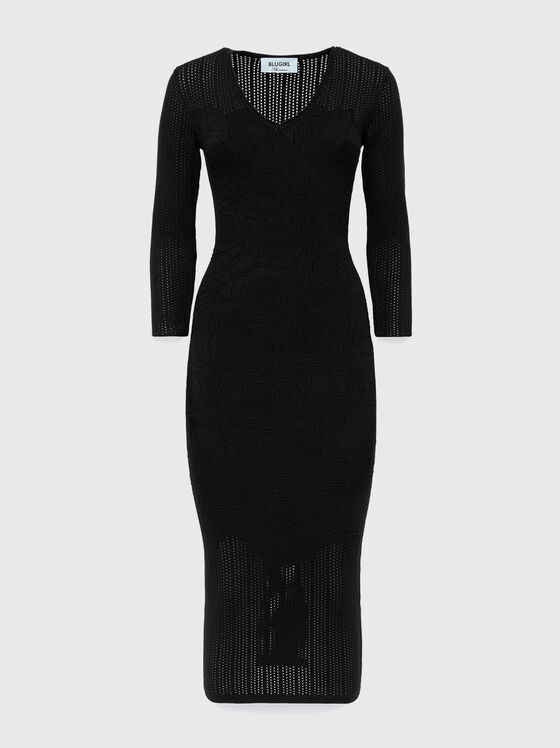 Midi dress with oval neckline and floral motifs - 1