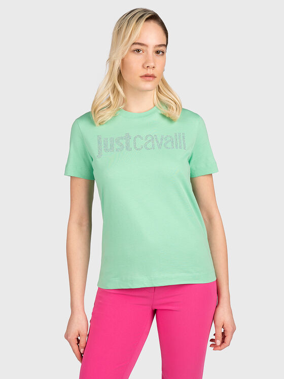 Πράσινο βαμβακερό μπλουζάκι με στρας λογότυπο - 1