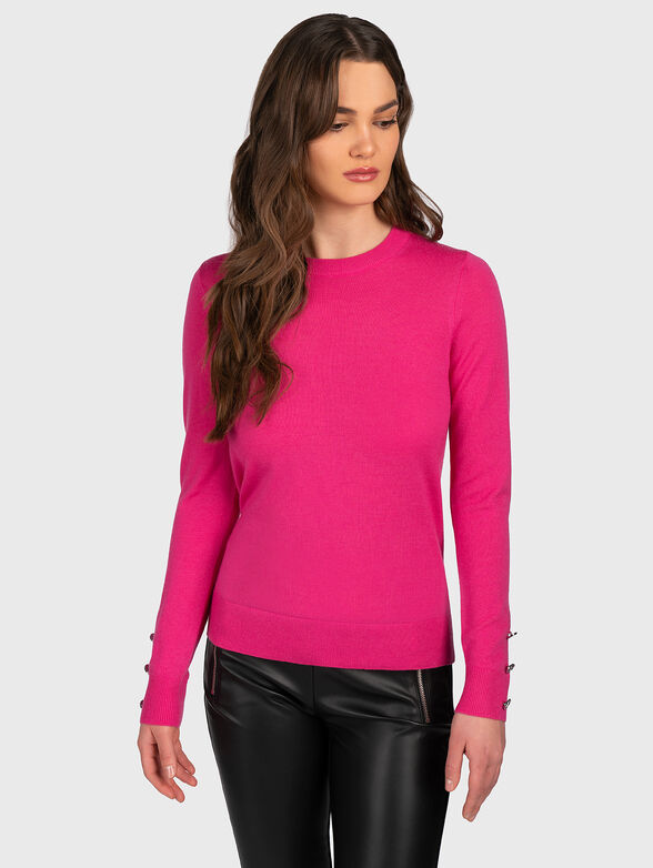 Wool blend sweater with accent buttons - 0
