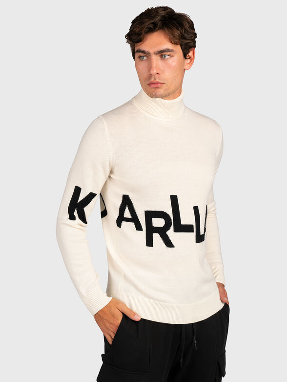 Wool turtleneck sweater with logo detail - 0