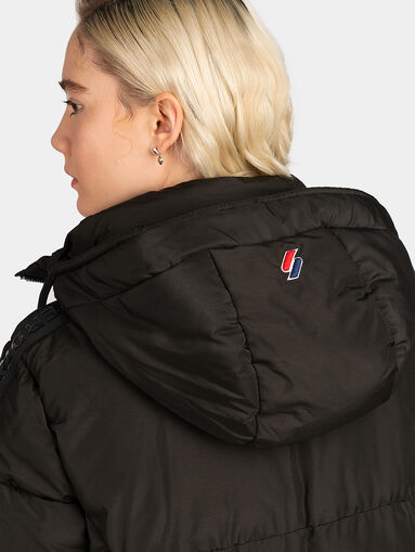 Long padded jacket with hood and logo lettering - 3