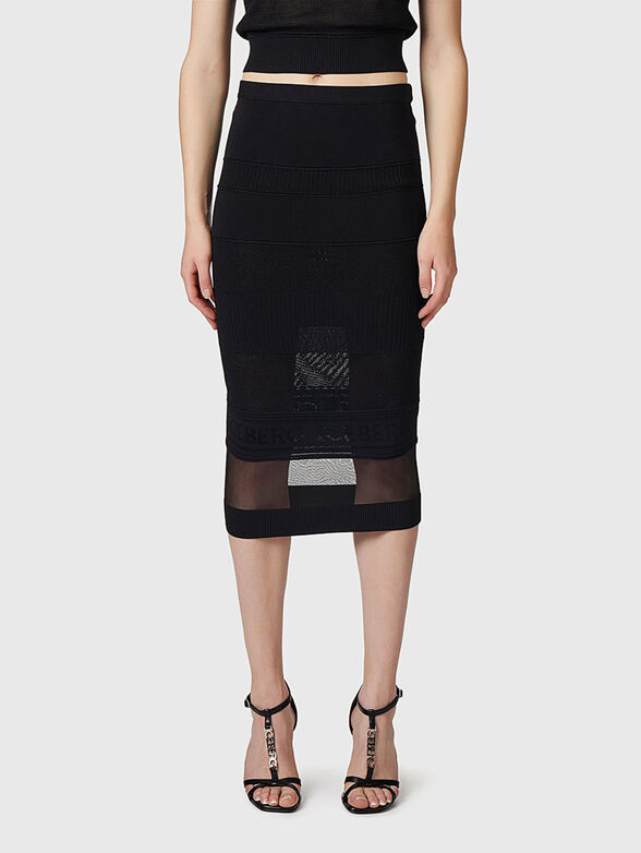 Knitted midi skirt with transparent details - 0