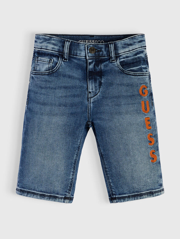 Denim shorts with embroidered logo lettering - 1