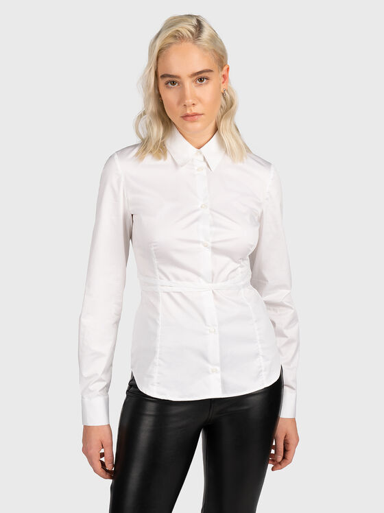 Βαμβακερό λευκό πουκάμισο με κορδόνια - 1
