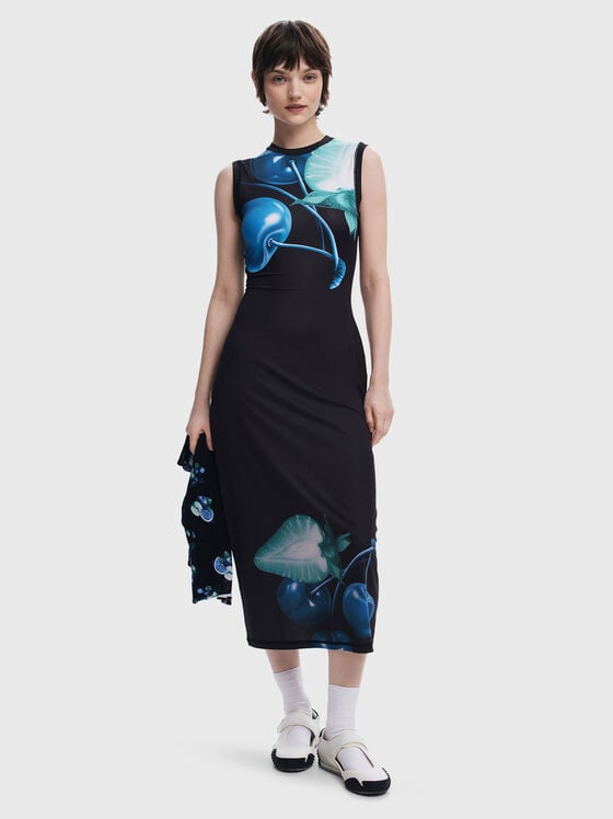 Midi dress with oval neckline and print - 1