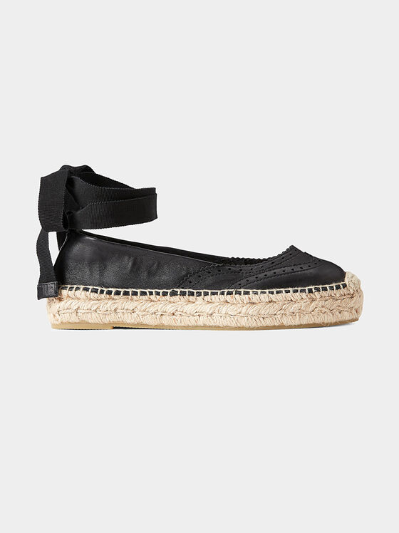 Black leather espadrilles with ankle ties - 1