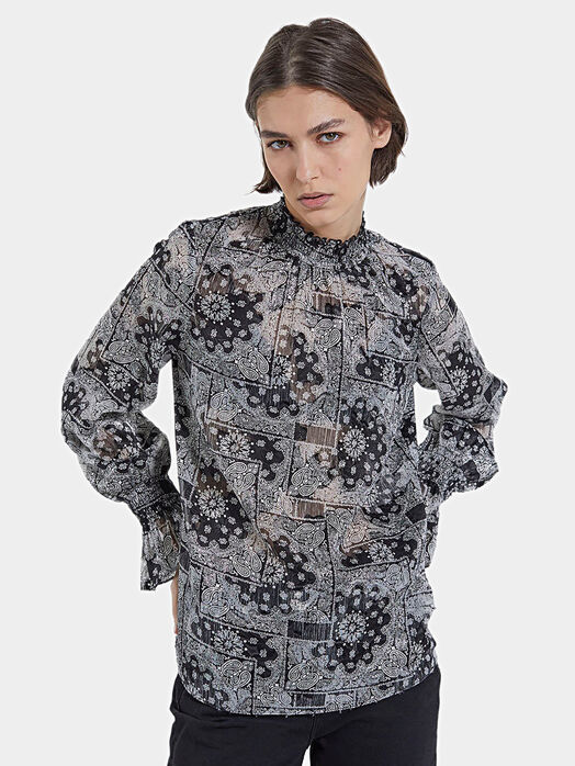 Blouse with print and high collar