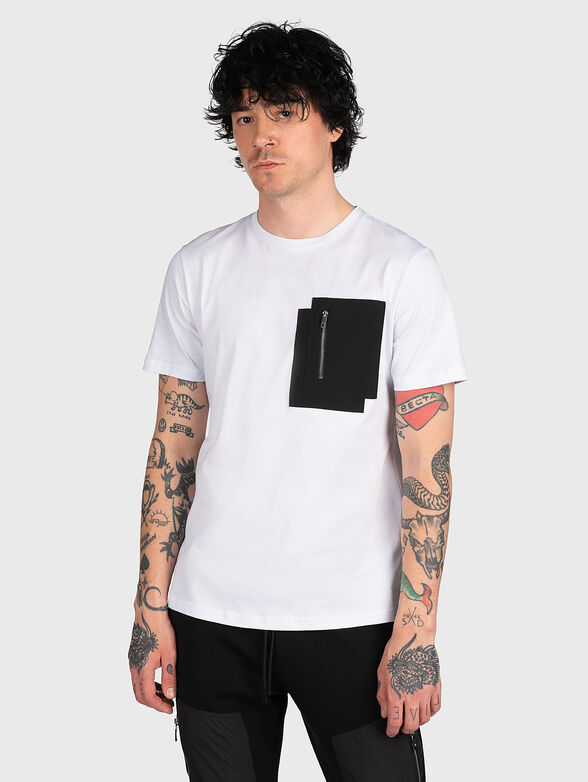 Black cotton T-shirt with pocket - 1