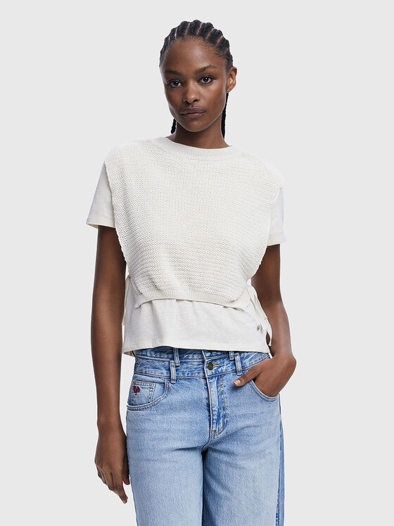 Cotton T-shirt with knitted detail - 1