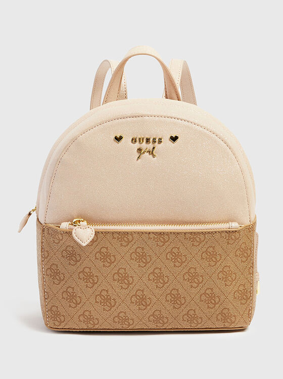 Beige backpack with gold-colored logo - 1