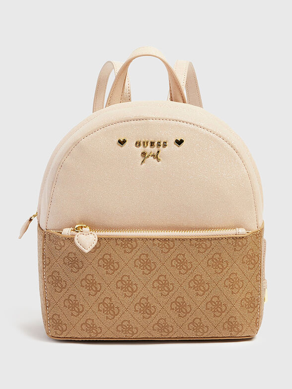 Beige backpack with gold-colored logo - 1