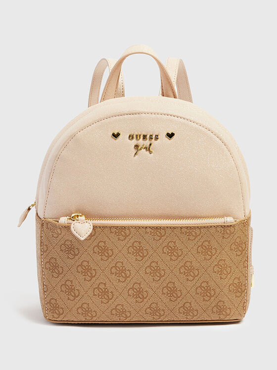 Beige backpack with gold-colored logo - 1