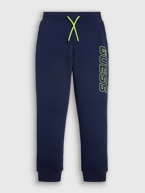 Blue sports trousers with contrasting logo - 1