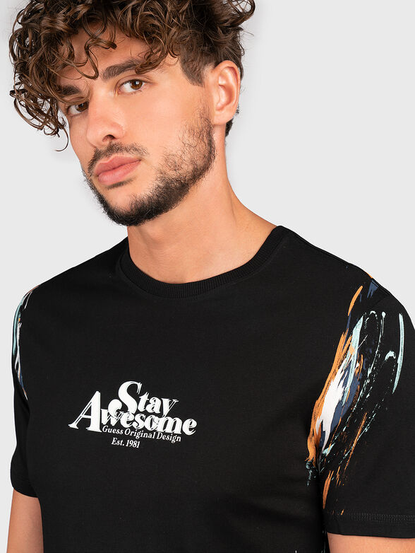 Black cotton T-shirt with art print - 4