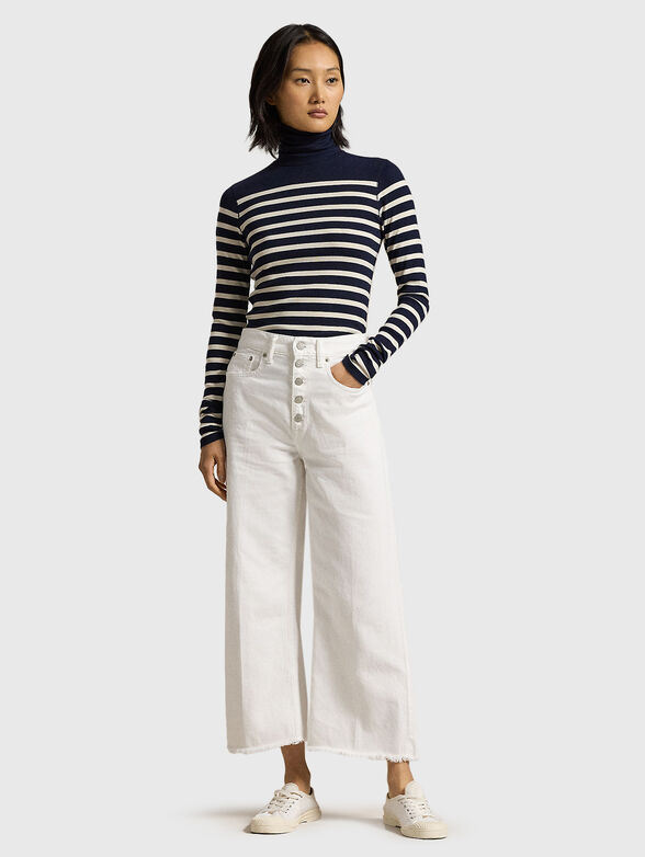 Striped sweater with polo collar - 1