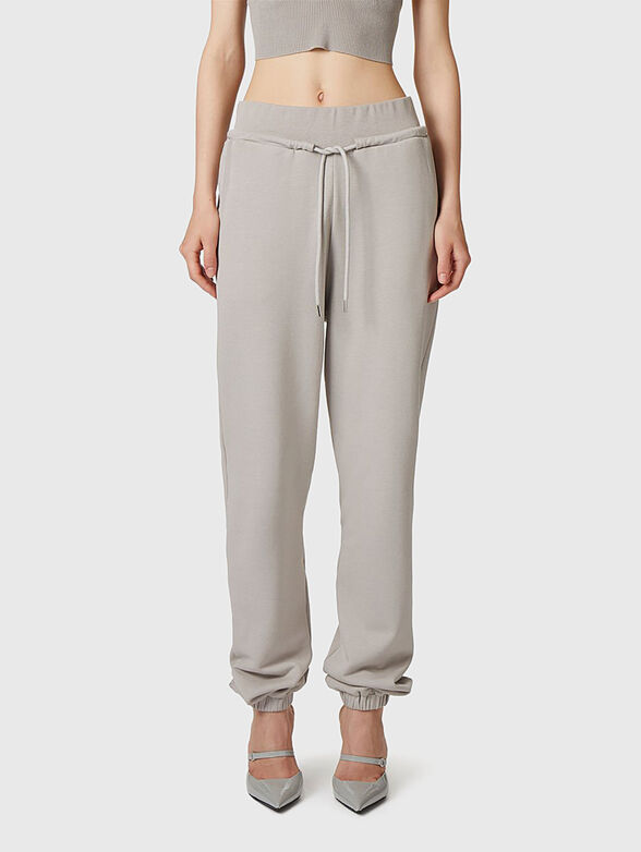 Grey trousers with ties in cotton blend - 0