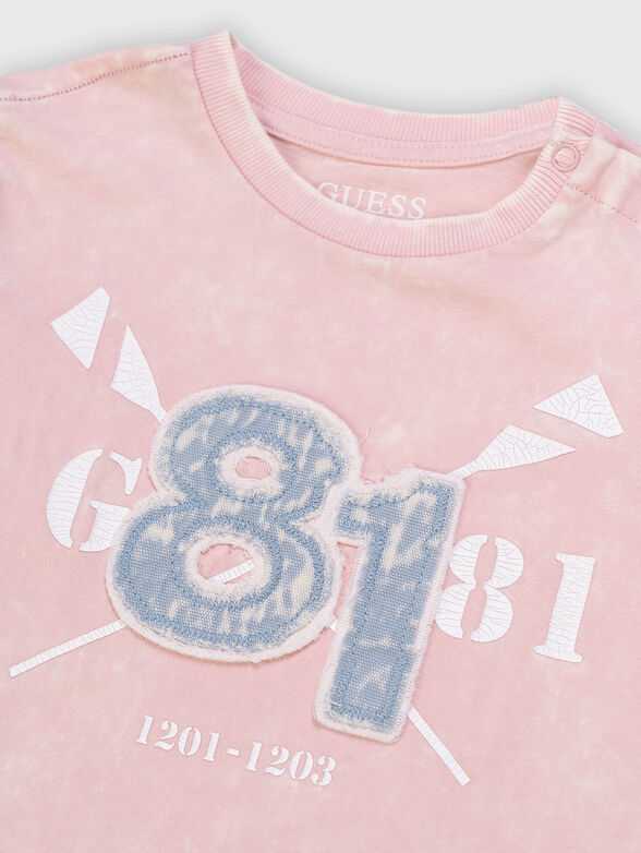 Pink T-shirt with contrasting print - 3