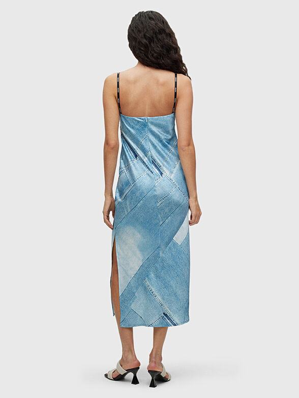 Blue V-neck dress with side slit - 2