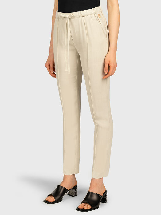 Cropped viscose trousers with drawstring