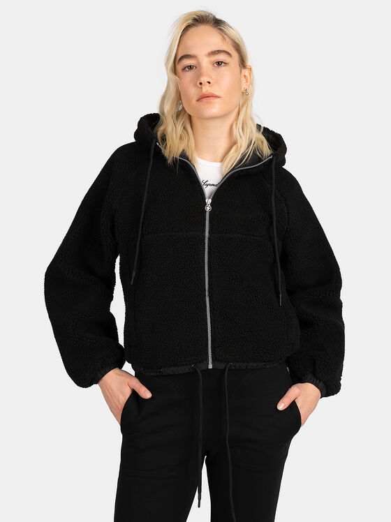 Black hooded sweatshirt with a drawstring - 1
