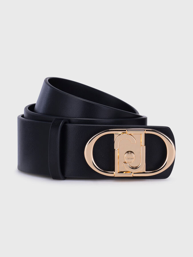 Belt with metal logo buckle