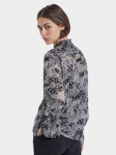 Blouse with print and high collar - 3