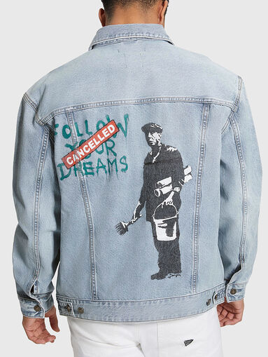 Blue oversized denim jacket with print - 3