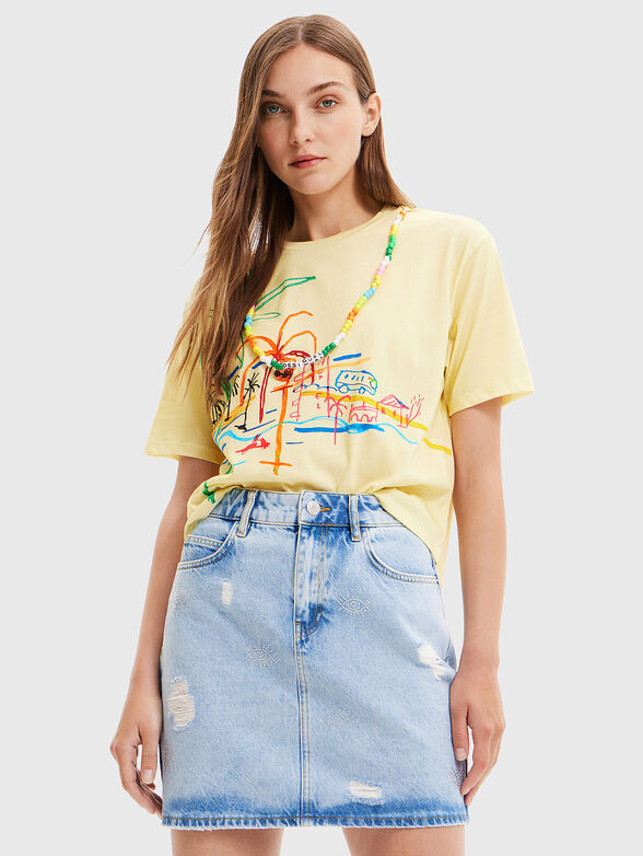 PALMER white T-shirt with print and beads - 1