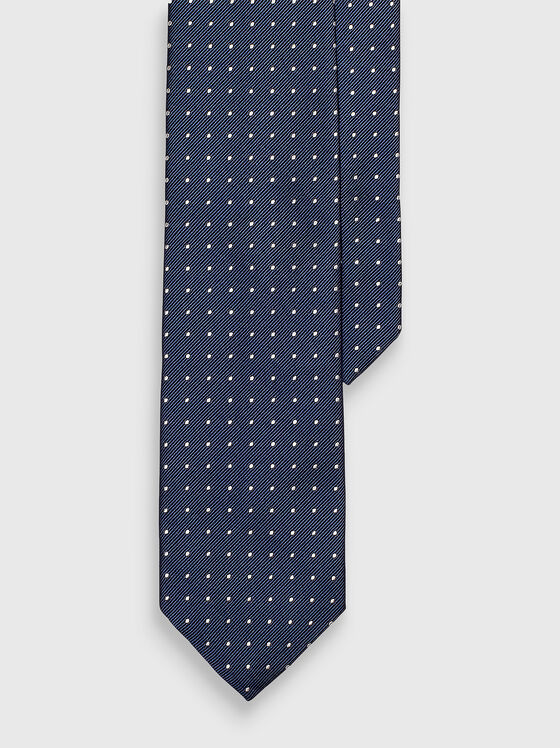 Γραβάτα σε σκούρο μπλε χρώμα με πουά - 1