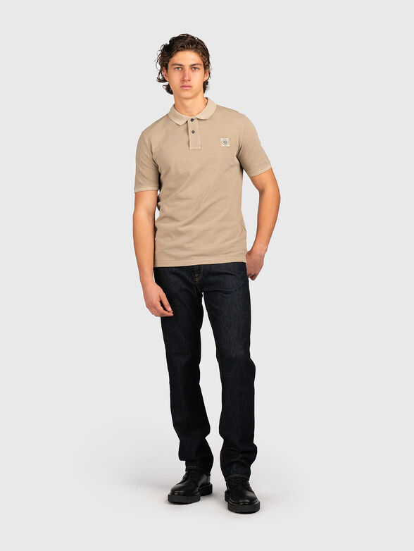 Beige cotton polo shirt with logo patch - 2