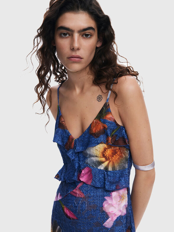 Dress with denim effect and floral accents - 3