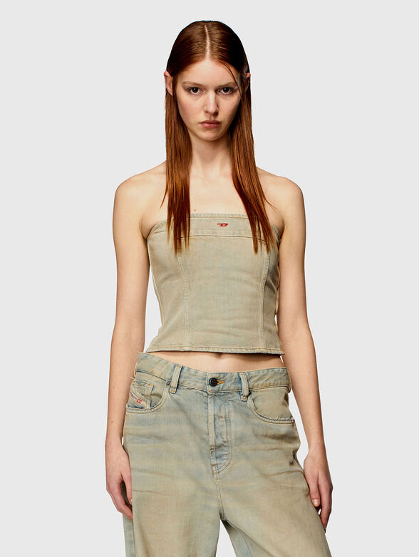 Denim top with logo accent - 0
