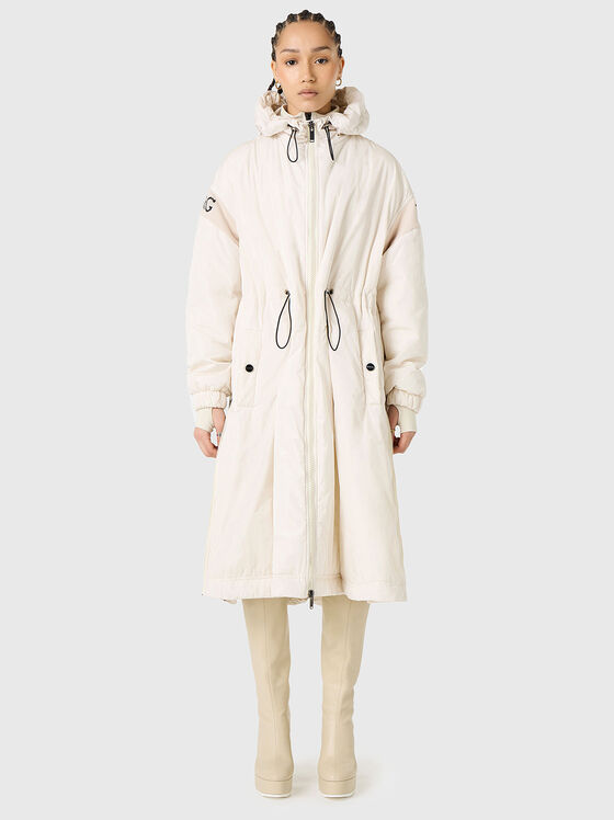 Padded black long jacket with hood  - 1