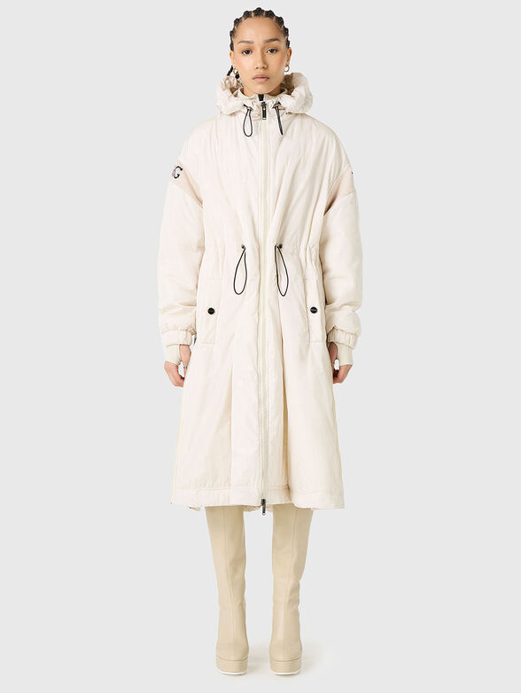 Padded black long jacket with hood  - 1