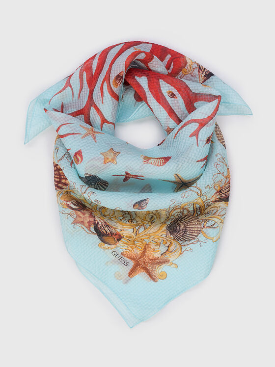 Blue scarf with colorful print - 1