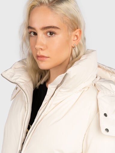 Padded jacket with hood and logo patch - 4