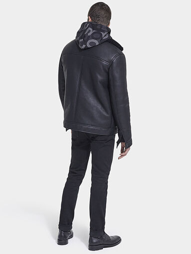 Black eco leather jacket with accent collar - 4