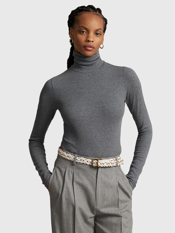 Sweater with polo collar in grey color - 0