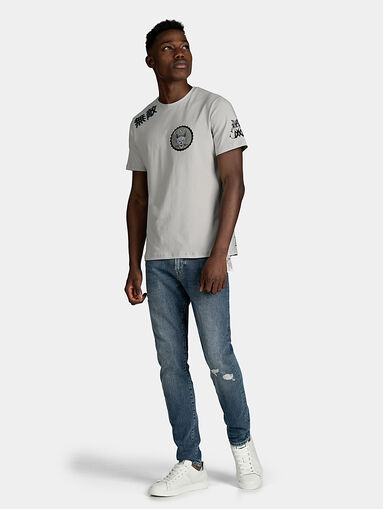 Grey cotton T-shirt with print and logo details - 4