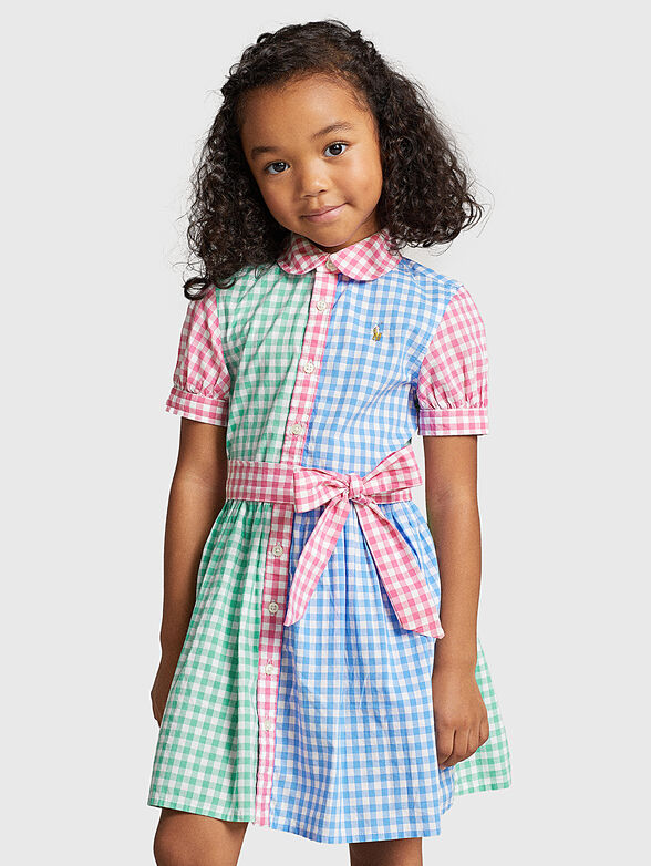 Cotton dress with plaid pattern and belt - 1