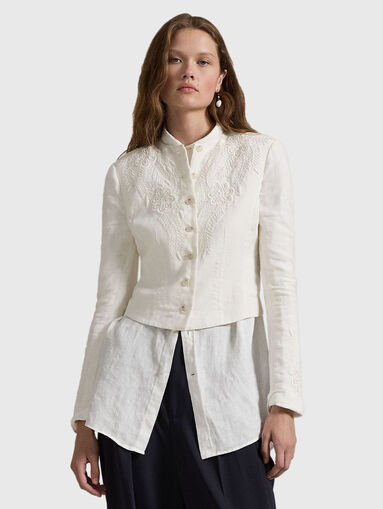 Linen jacket with floral embroidery - 3