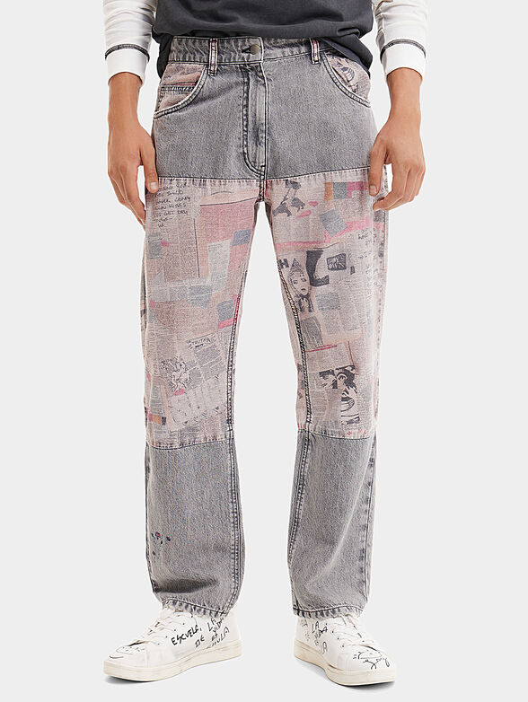 Jeans with contrasting print and accent pockets - 1