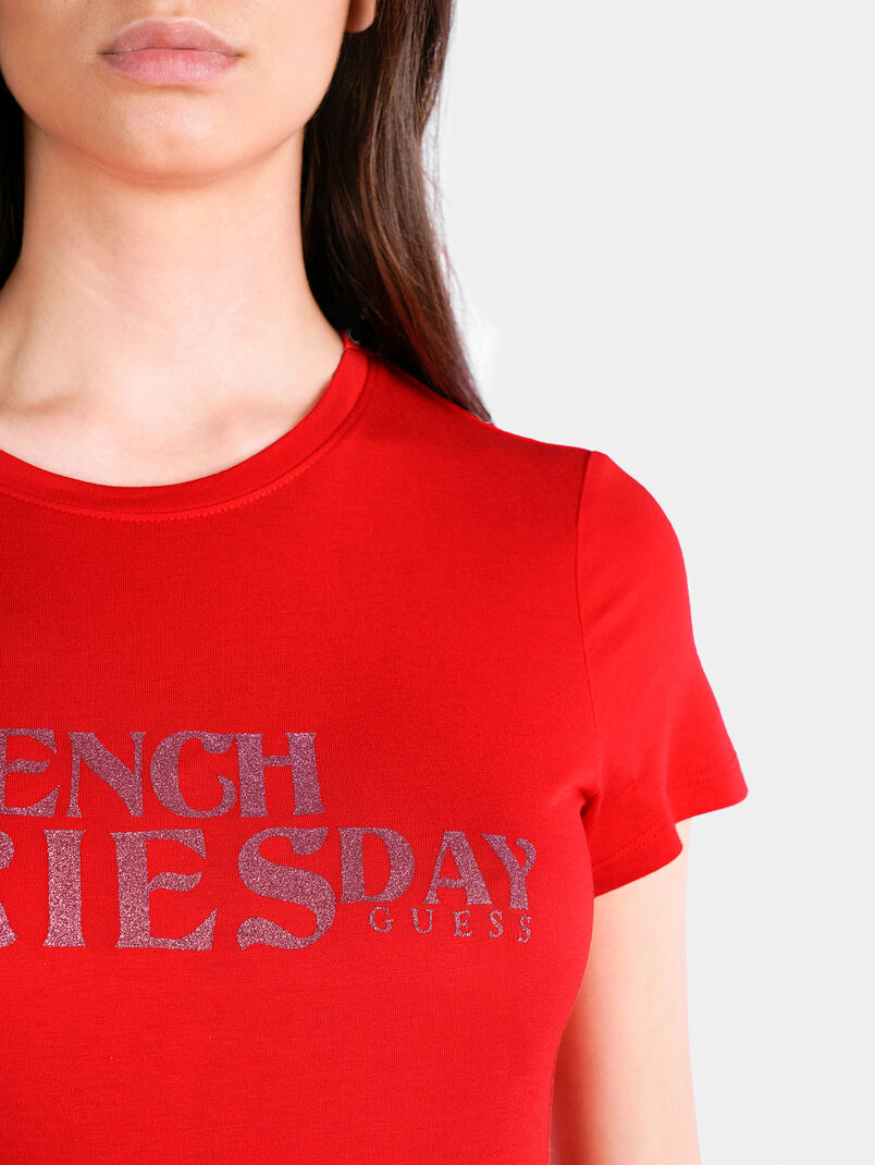 Red t-shirt with silver lettering - 3