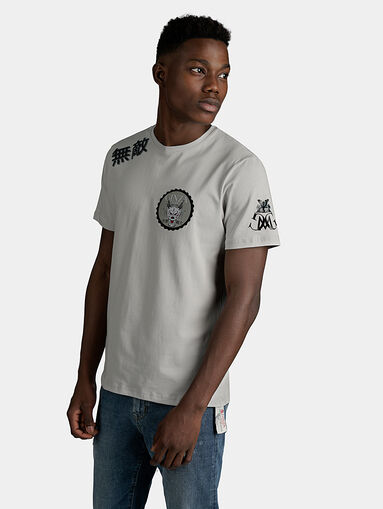 Grey cotton T-shirt with print and logo details - 5