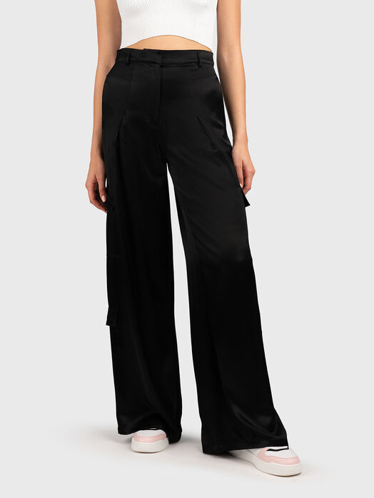 Satin-effect trousers in black 